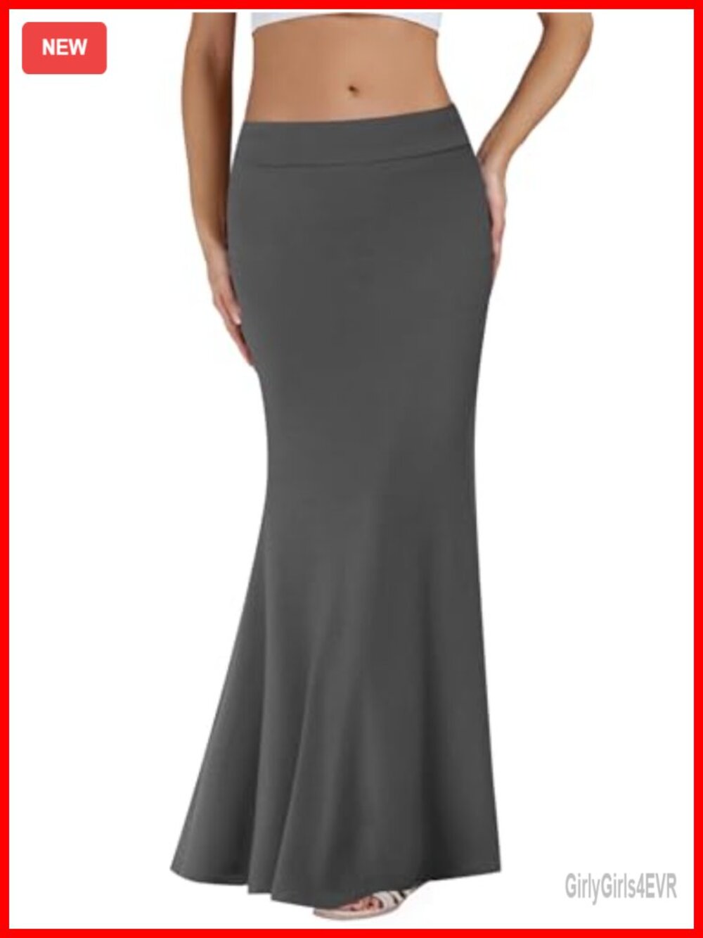 Women's Foldover High Waist Maxi Skirt Stretchy Jersey Knit A-Line